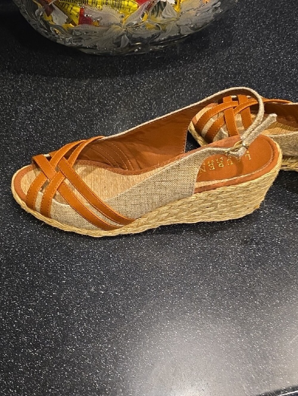 Lauren Ralph Lauren Cognac Leather Woven Espadrille Slingbacks - Picture 2 of 5